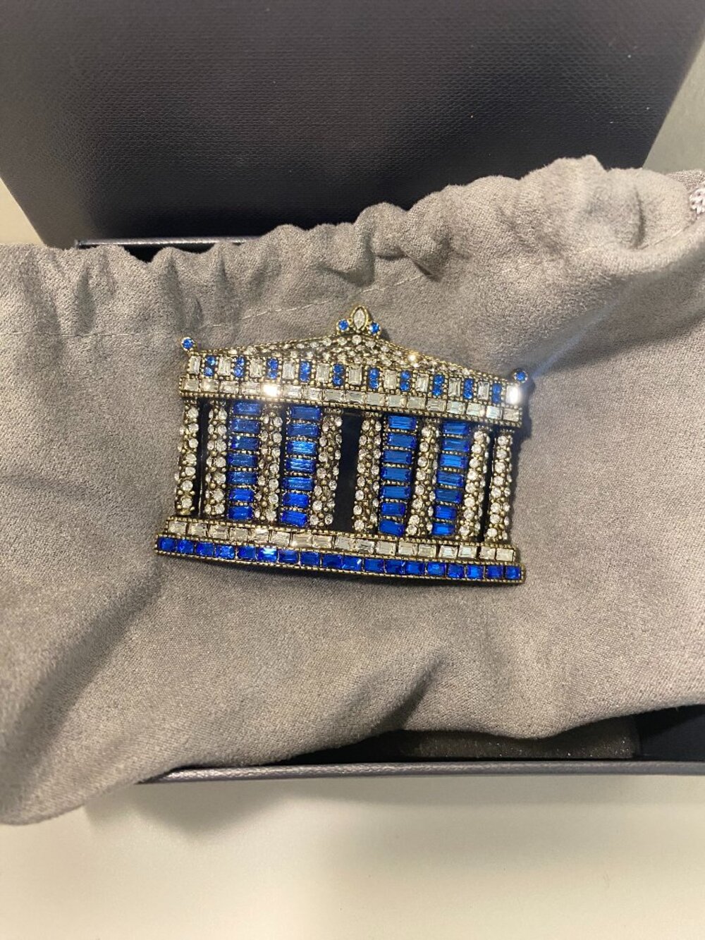 Heidi Daus Blue and Clear Crystal Temple Brooch